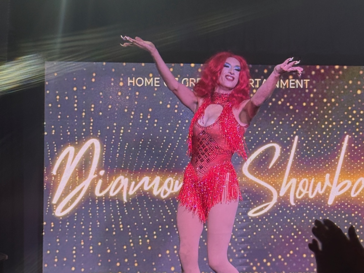 Gayle Force drag queen performing at Diamonds Showbar gay cabaret bar in Cyprus.