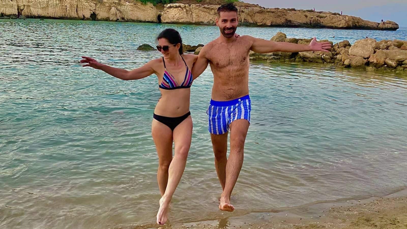 An Opa! moment of joy with Seby and Stefan's sister at Blue Lagoon in Cyprus.