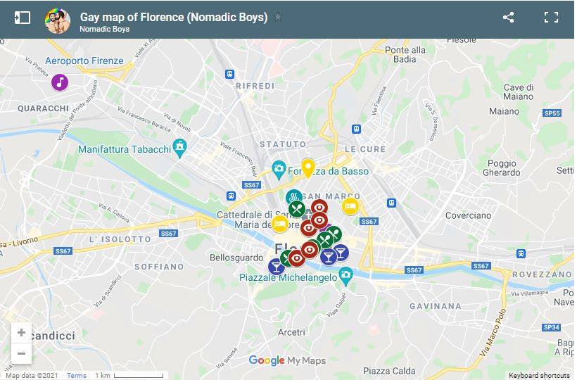 A map of Florence in Italy with the best gay places to visit