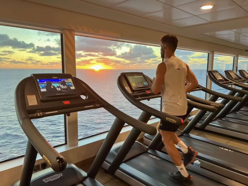 Seby running the treadmill at the gym onboard the Encore ship