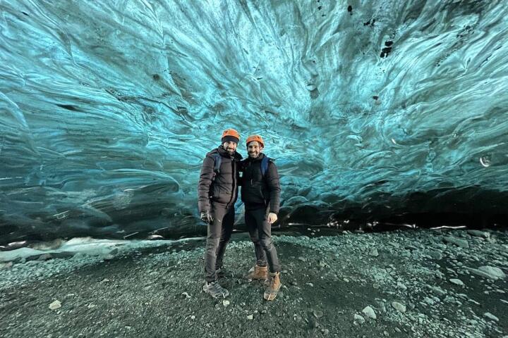 Stefan and Sebastien gay couple going Ice caving in Iceland, a once in a lifetime experience
