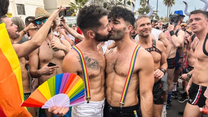 Nomadic Boys kissing at Gran Canaria Pride in Maspalomas