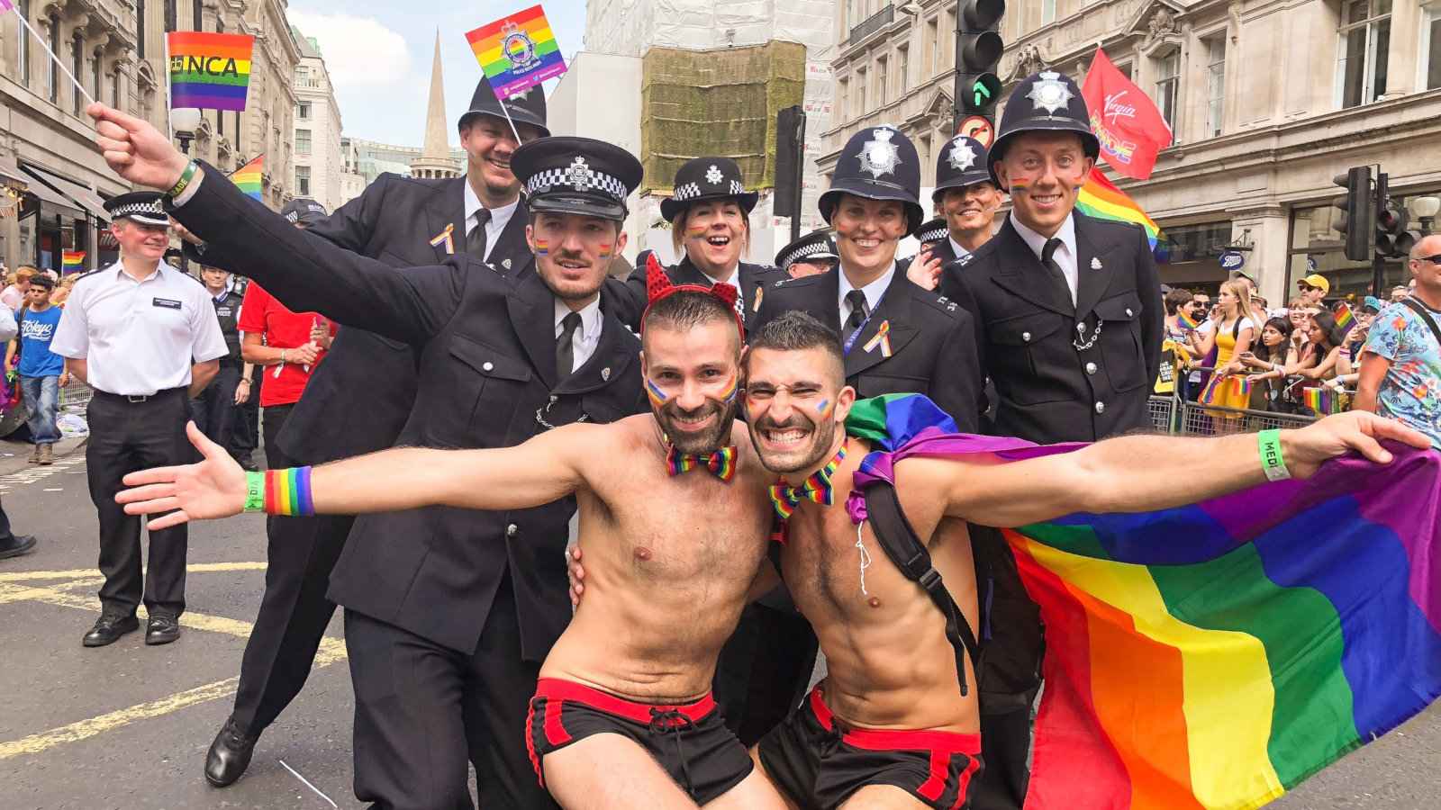 Nomadic Boys and the gay friendly police during Pride in London.