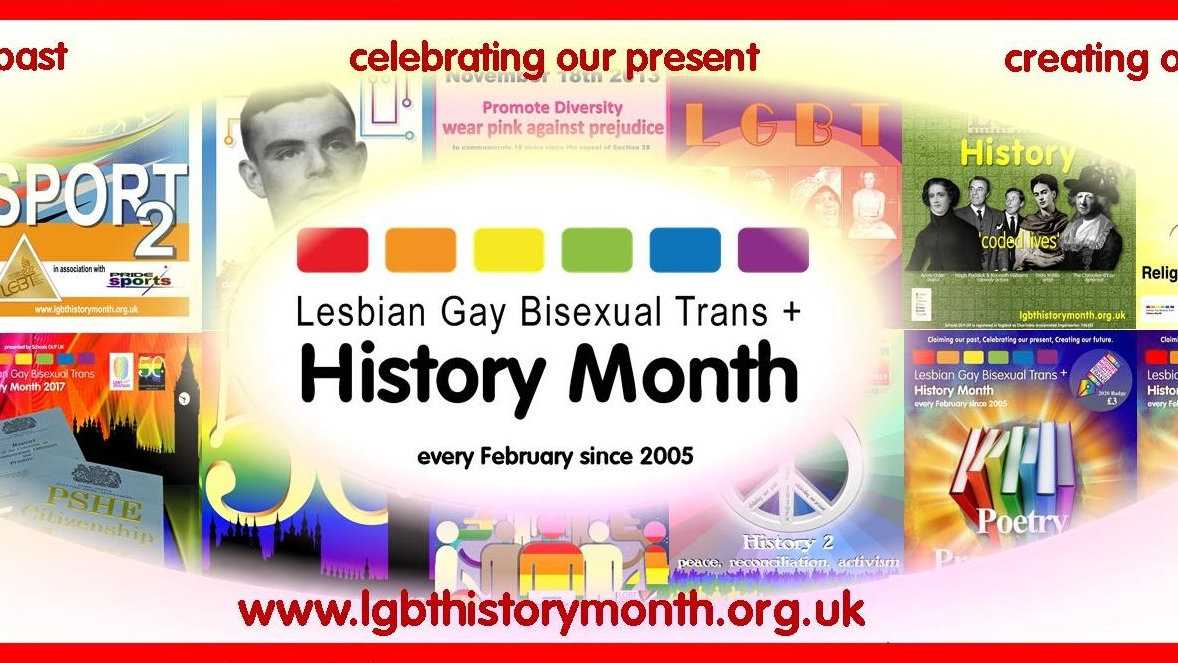 A banner about LGBTQ history month in London, featuring a snapshot of different events.