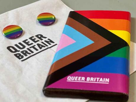 A waller and two pins from the Queer Britain Museum, a must-see while there.
