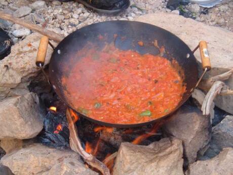Qalayet Bandora is a healthy and delicious Jordinian dish when camping.