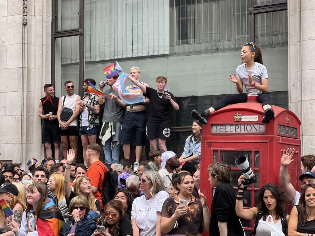 The crowd of onlookers watching the London Gay Pride Parade.