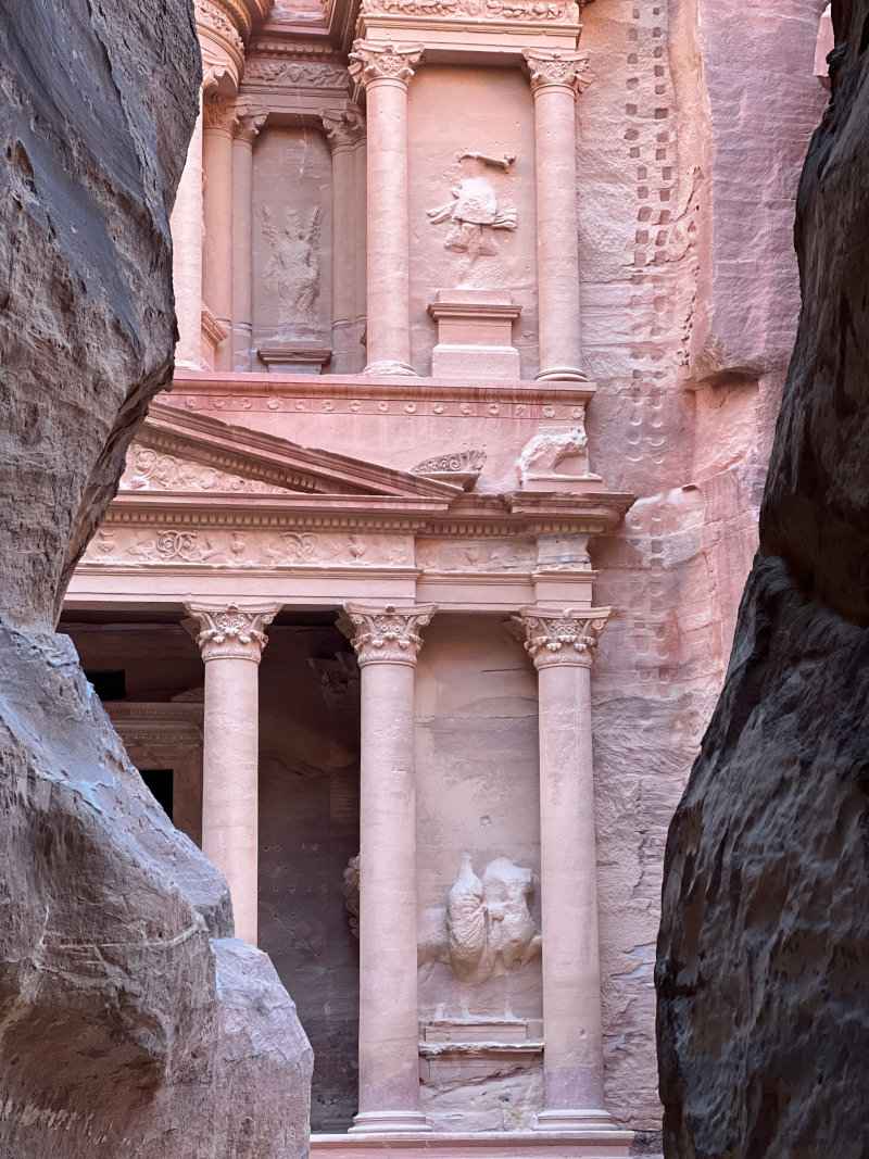 The Treasury building in Petra is one of the highlight of things to see in Jordan.