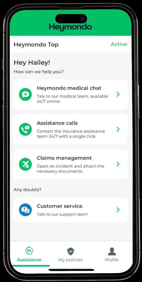Heymondo App general screenshot.