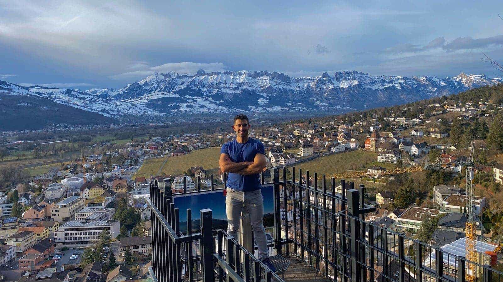 Stefan with view of Liechtenstein mountains.