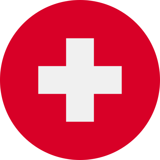 Flag of Switzerland with red circle and white cross in the middle. 