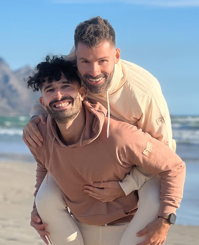 Nomadic Boys Stefan and Sebastien, gay couple at the beach