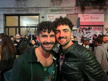 Stefan and Italian friend at LeccoMilano gay bar in Milan.