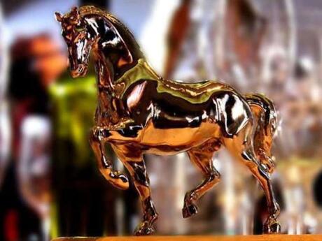 The shiny horse trophy that winners at MIFF Awards Milan receive.