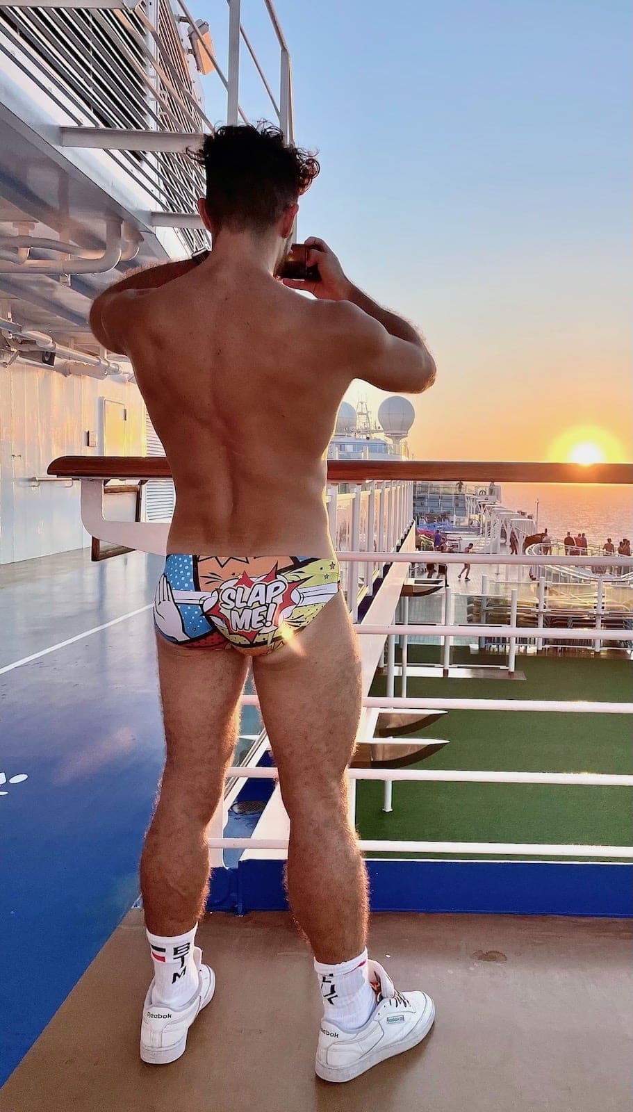Stefan wearing Addicted SLAP ME Speedos on a cruise.