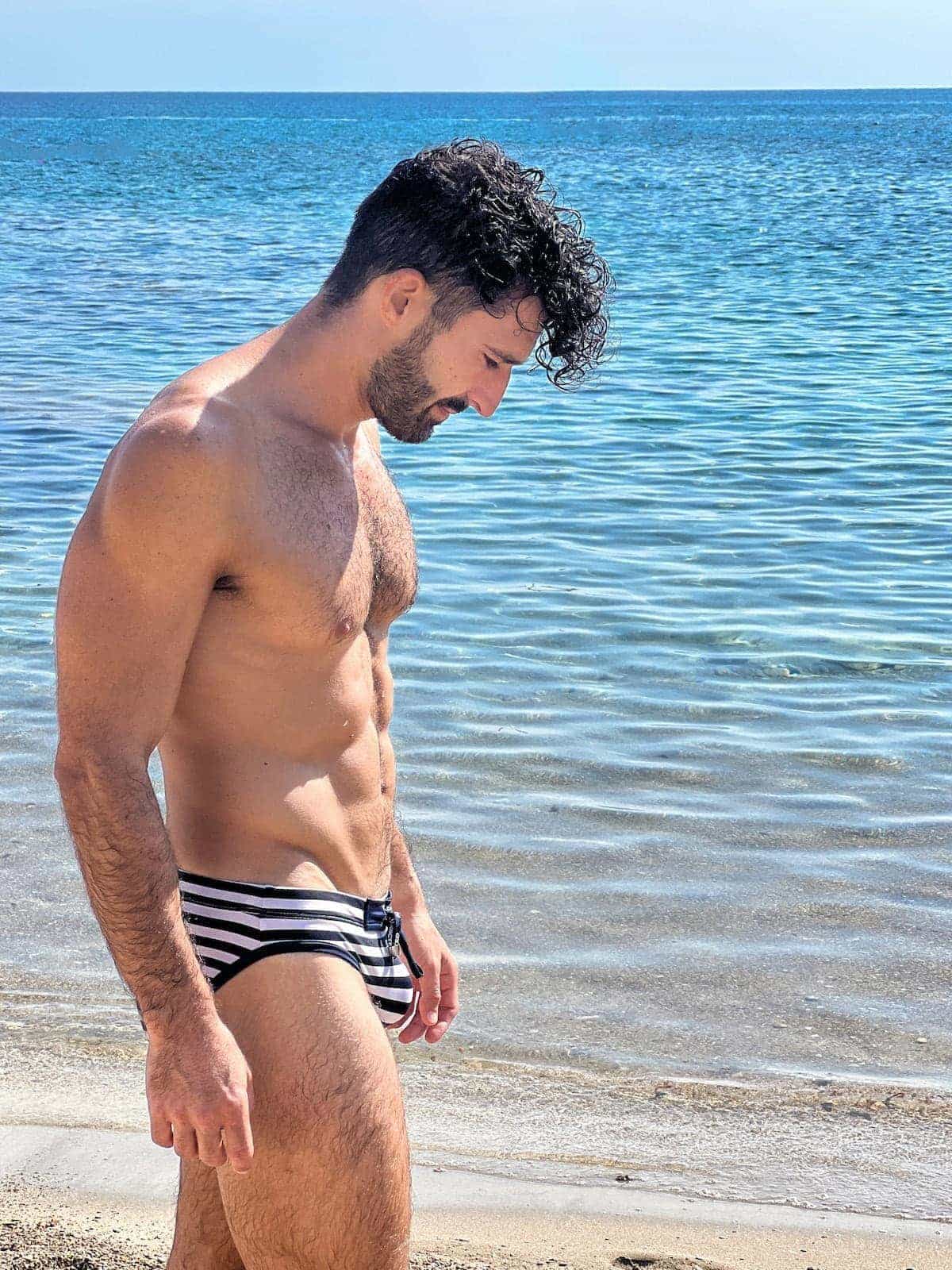 Stefan wearing his Addicted Sailor speedos at the beach.