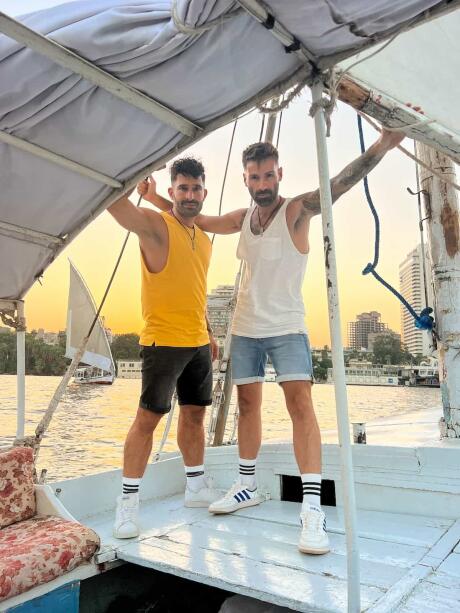 Gay boat on a Felucca boat ride on the Nile in Cairo.