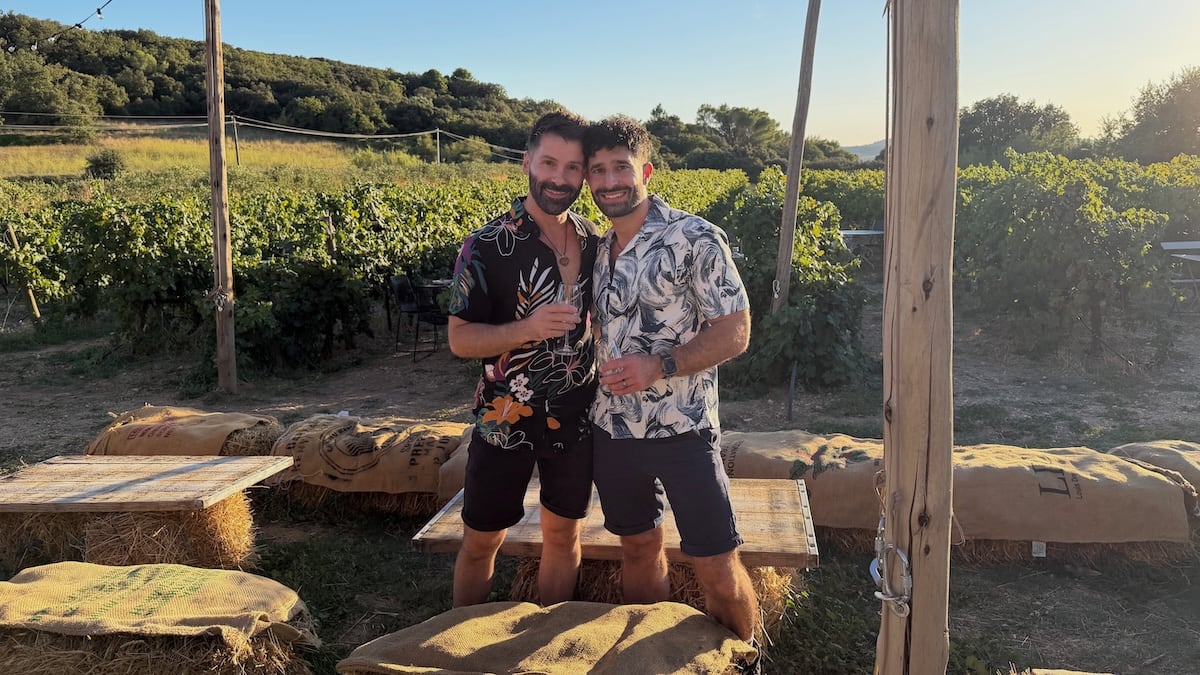 Gay couple Stef and Seby in the Allegria vineyard in France.