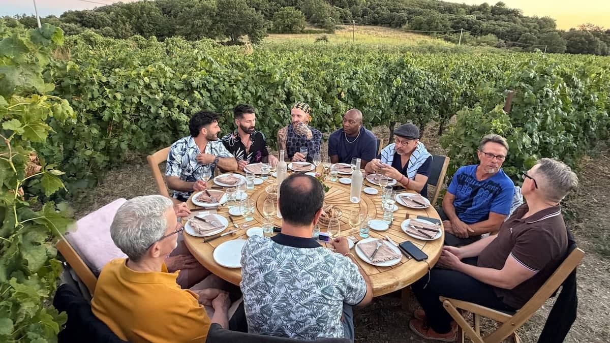 Gay group dinner in Allegria vineyard in South France.