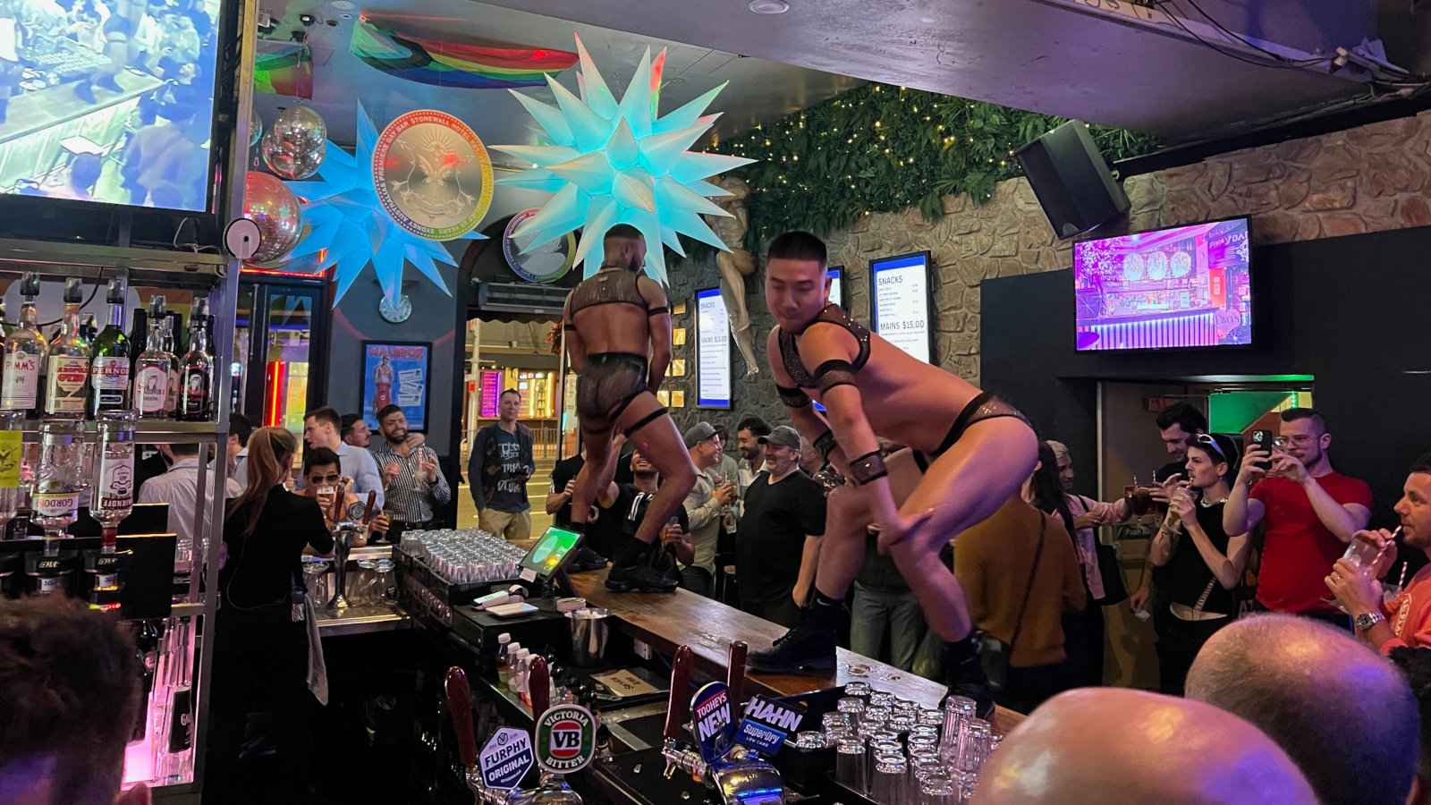 The GoGo dancers at the Stonewall gay bar in Sydney.