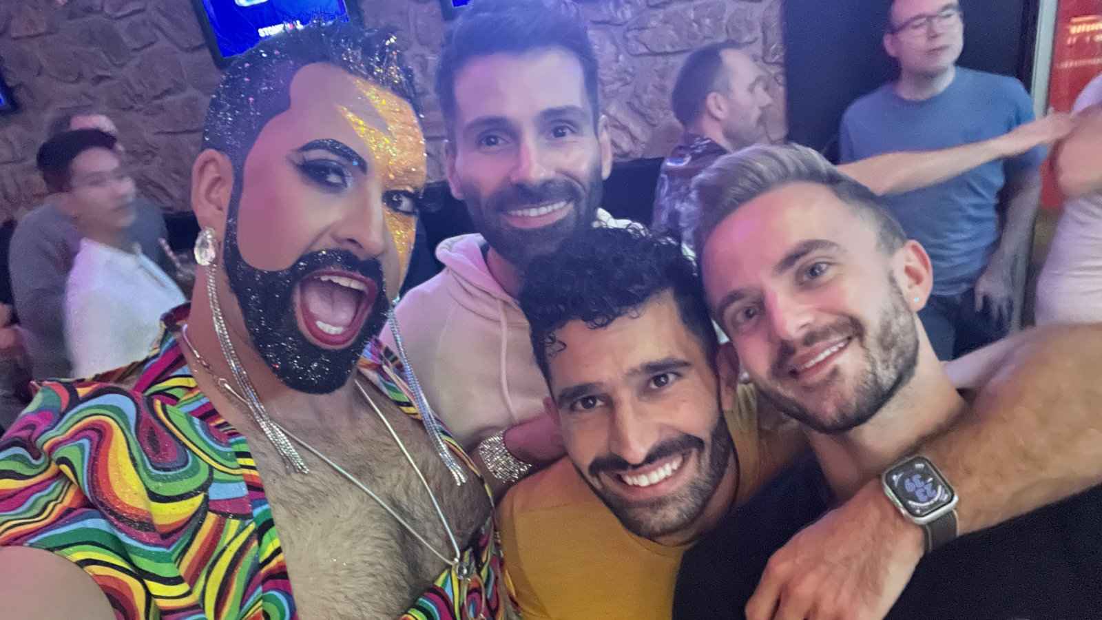 Group of gay guys partying at the Universal gay club in Sydney.