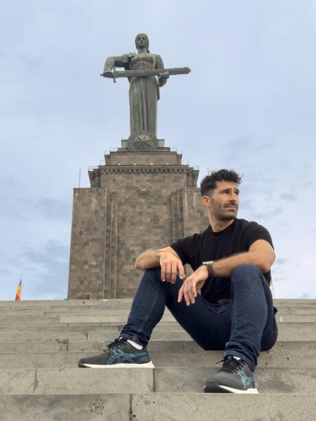 Stefan in front of the Mother Armenia Statue at Victory Park in Yerevan.