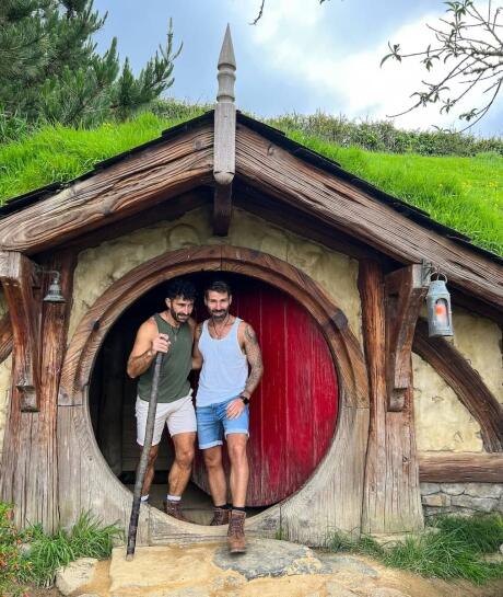 Seby and Stefan exploring The Shire at the Hobbiton Movie Set in New Zealand.