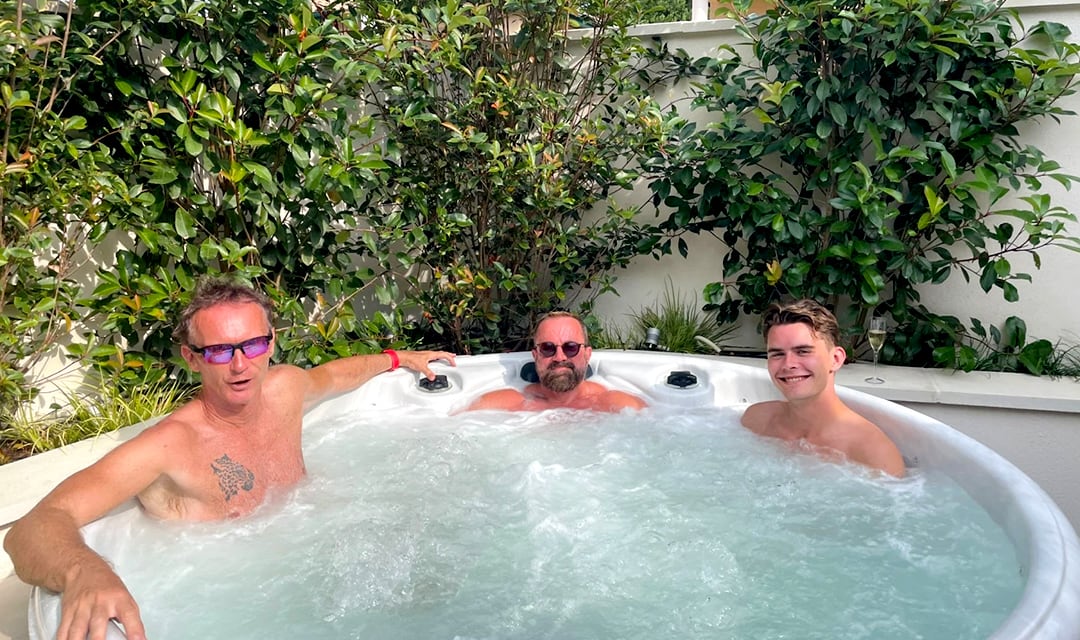 Guys in the Jacuzzi of the Naked French Villa