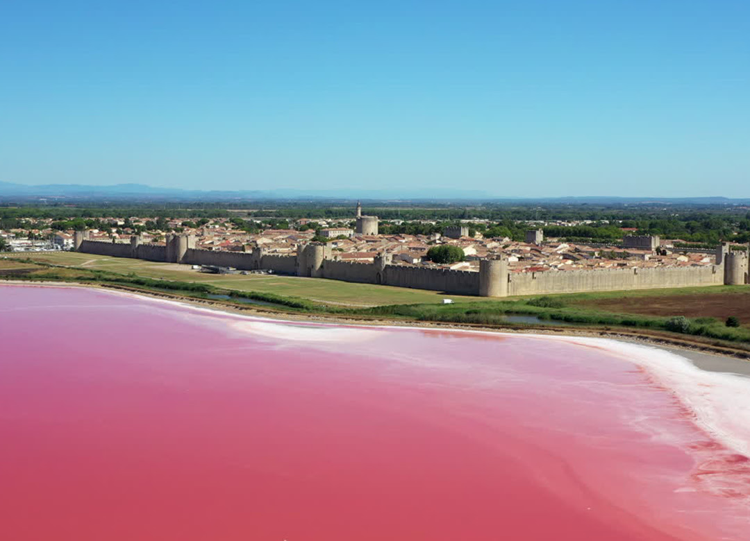 Pink salts near medieval walled town close to the Naked French Villa experience.