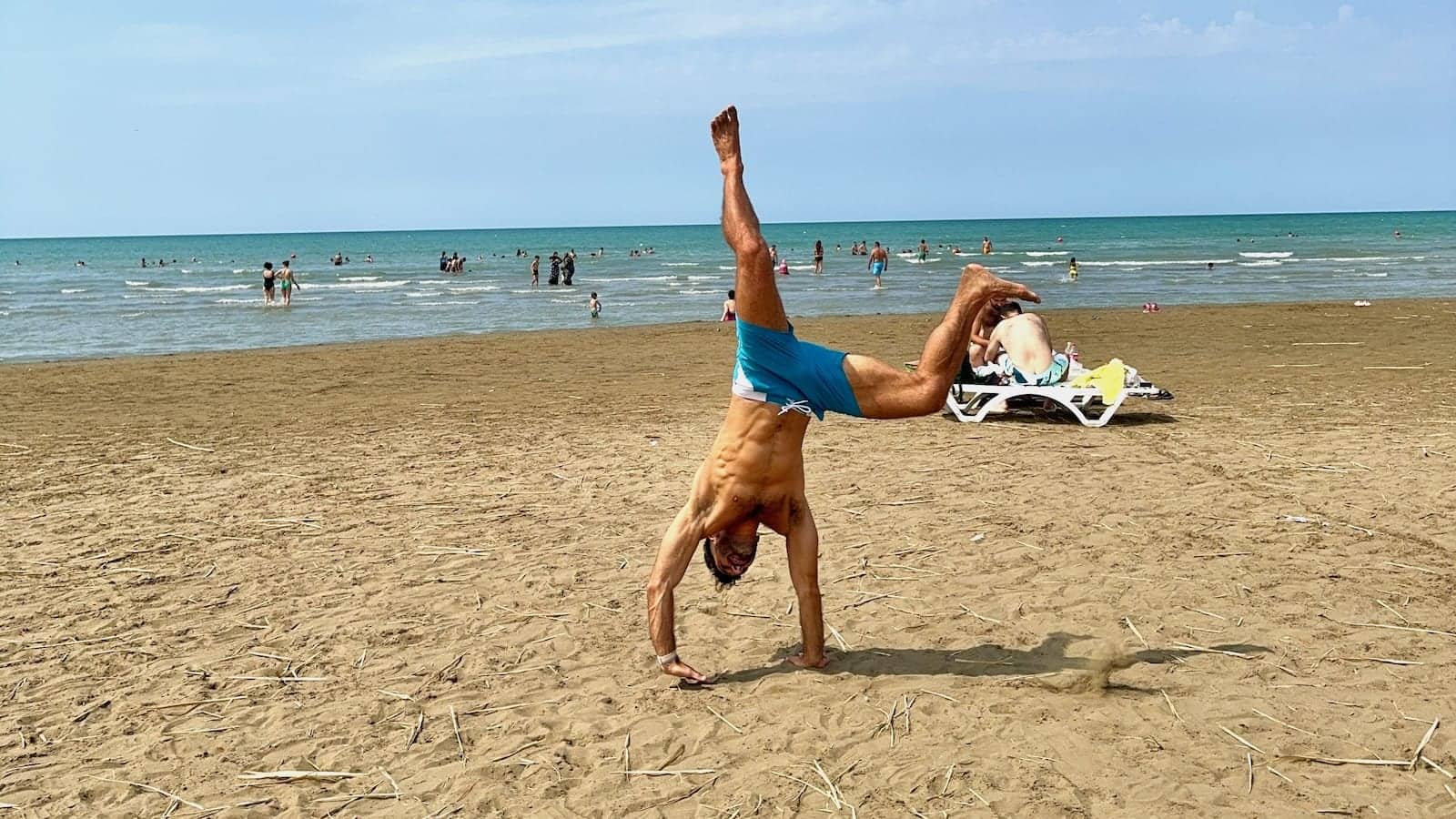 Stefan enjoying the beach at Sea Breeze at Nardaran.