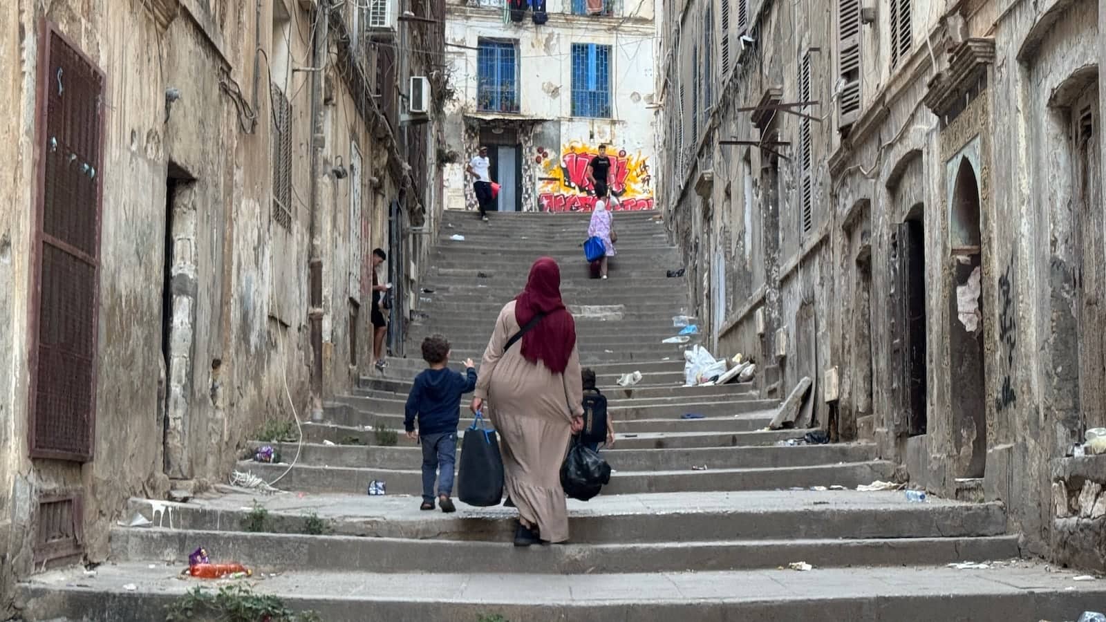 People walking in the Algiers Casbah.