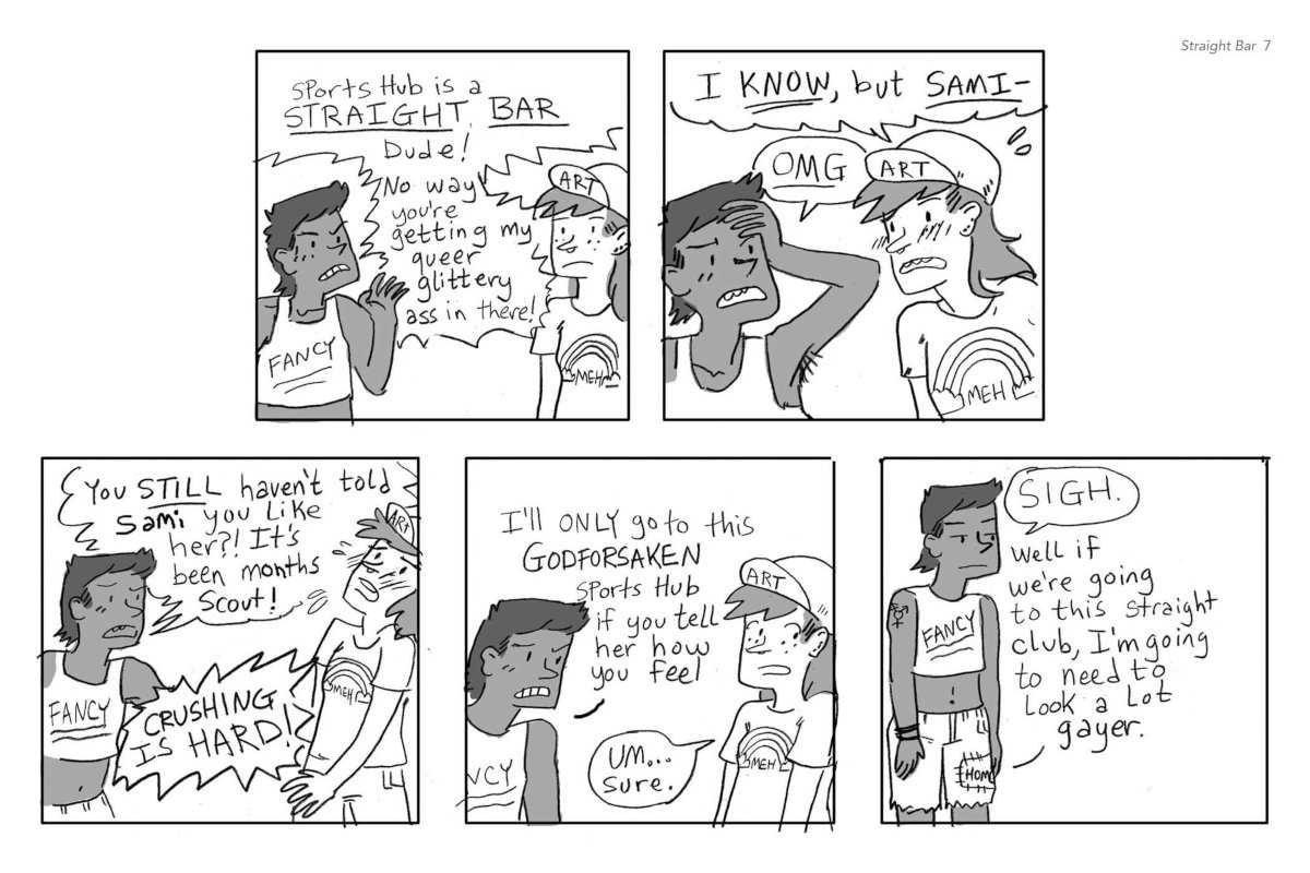 A five-panel black and white comic from the series Grease Bats.