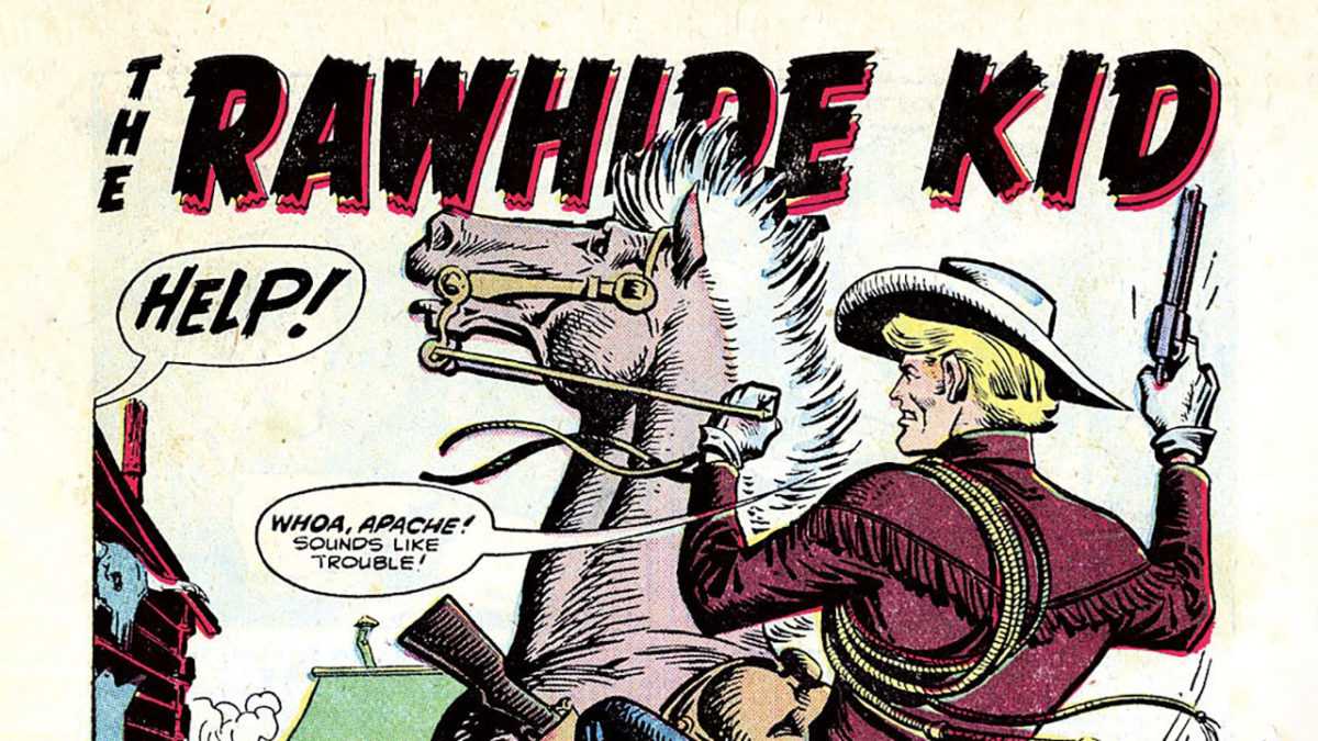 A colored panel from the front page of a comic featuring The Rawhide Kid.