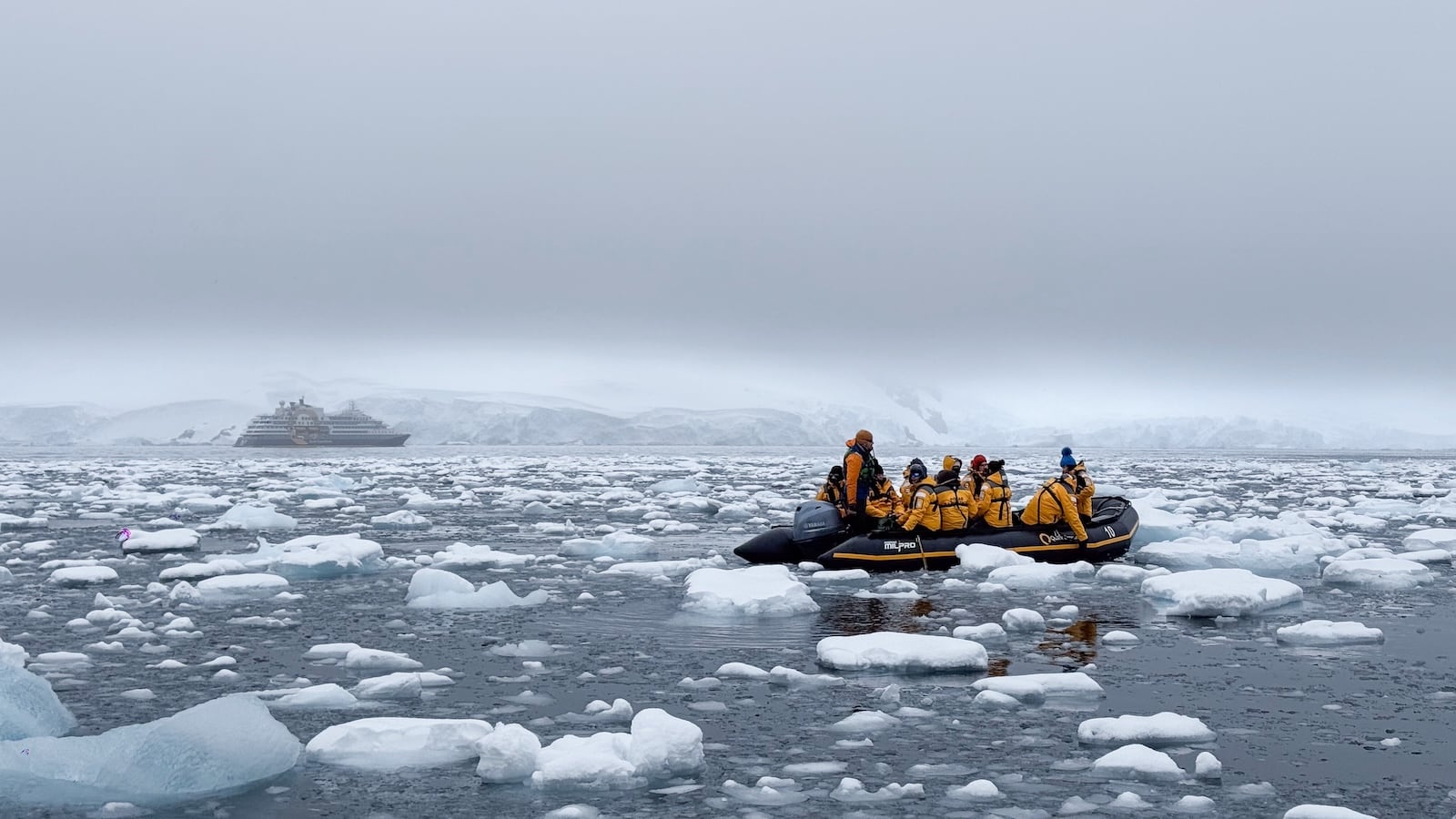 Zodiac boat ride in Antarctica.