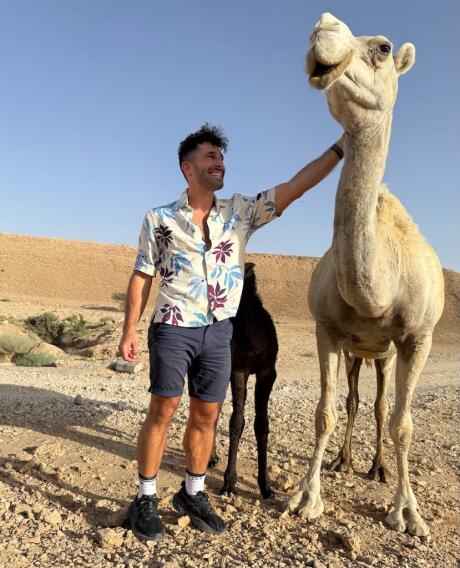 Camel and Stefan in Saudi Arabia.
