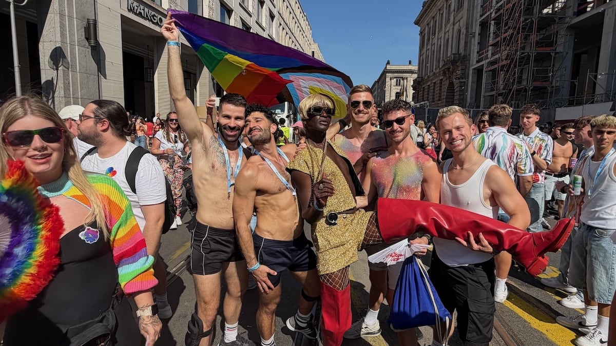 Berlin Pride Parade group of gay guys celebrating.