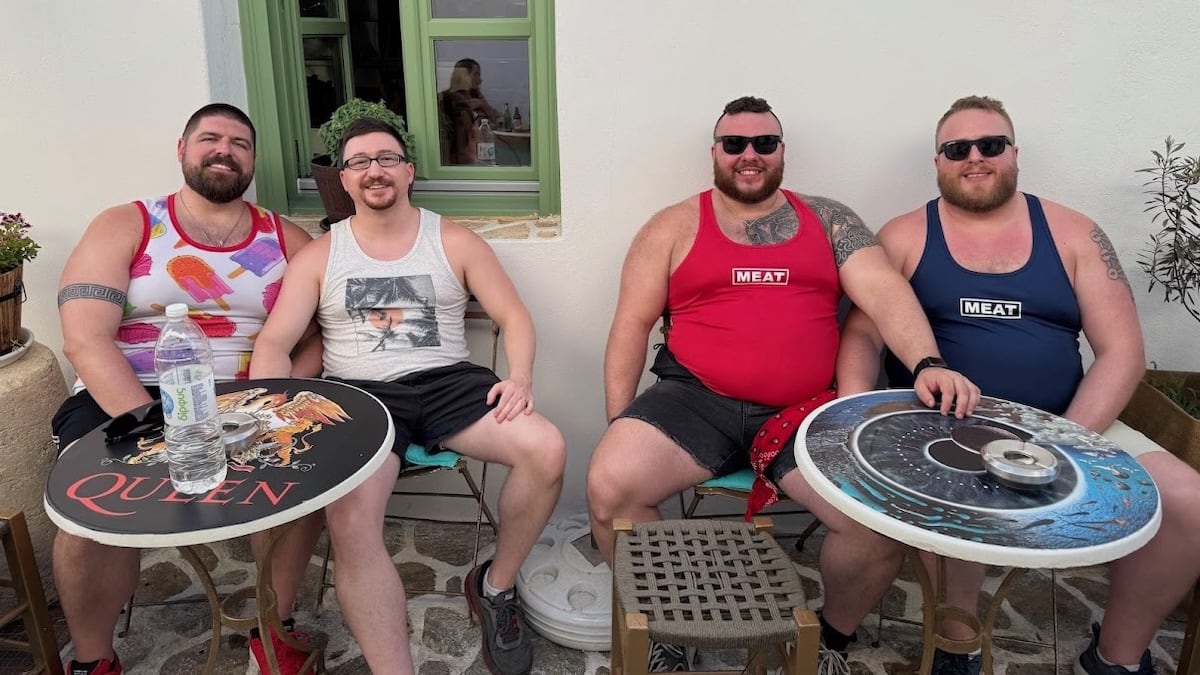 Gay bear couples in Folegandros Greece Gay Cruise.