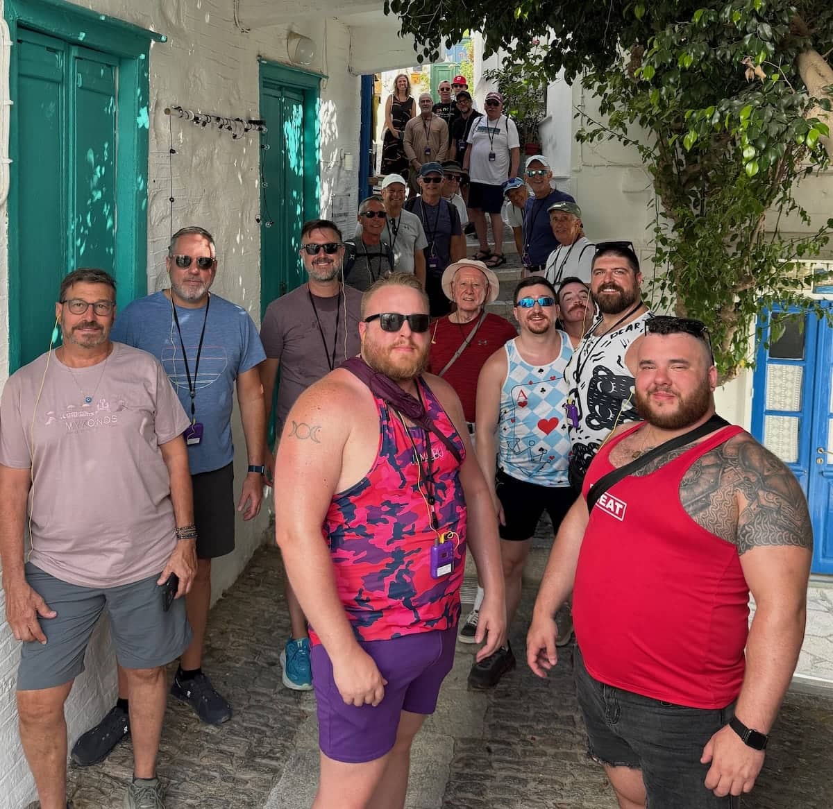 Our gay group posing in Syros island in Greece.