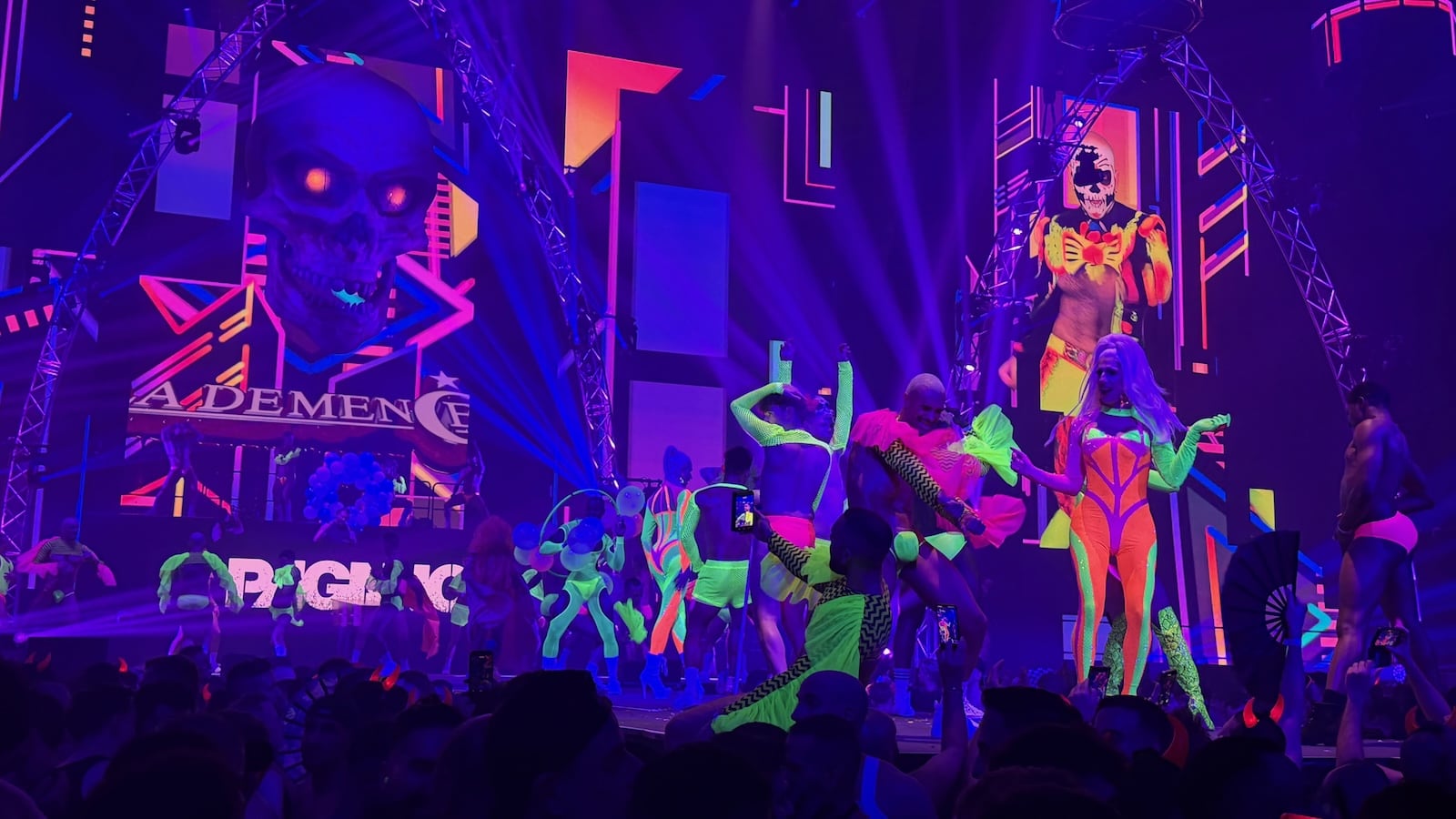 The La Demence colourful main stage at ING Arena main party.