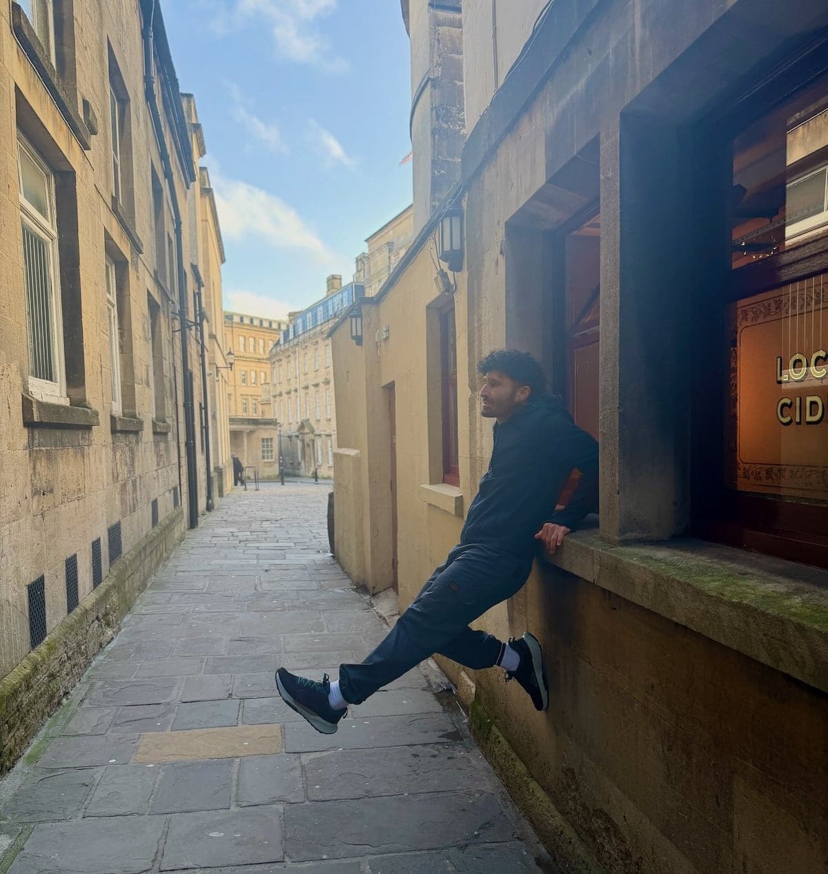 Stefan exploring the Bath gay scene in an alleyway.