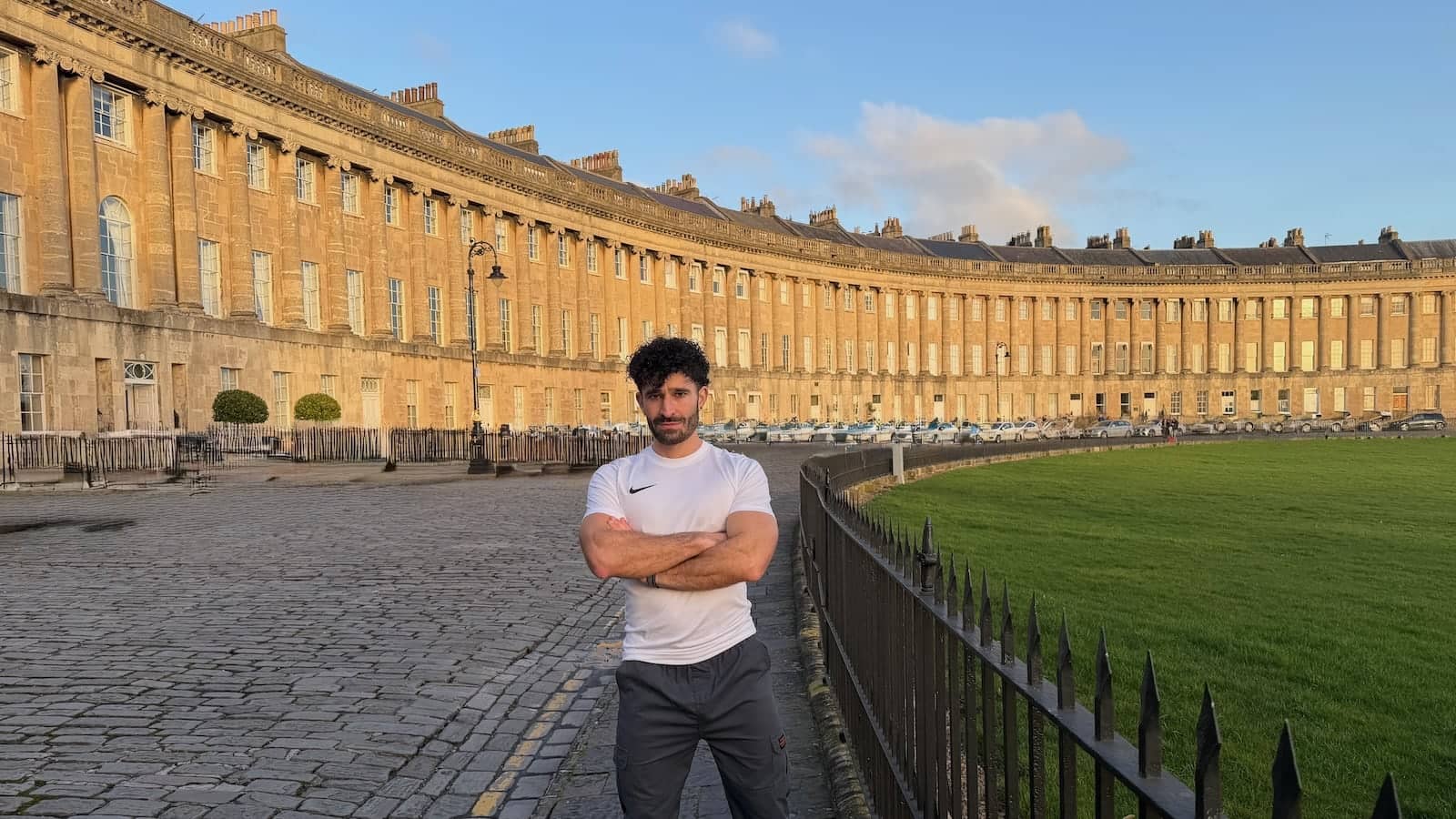 Stefan posing at The Royal Crescent in Bath.