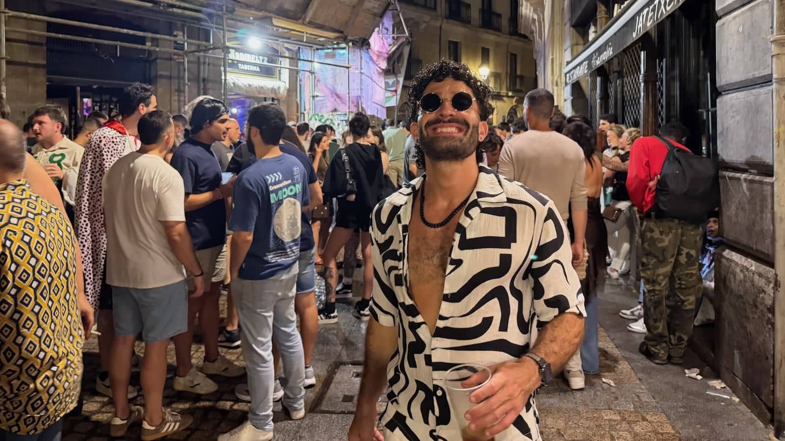 Stefan exploring the Barrenkale Street gay bars in Bilbao.