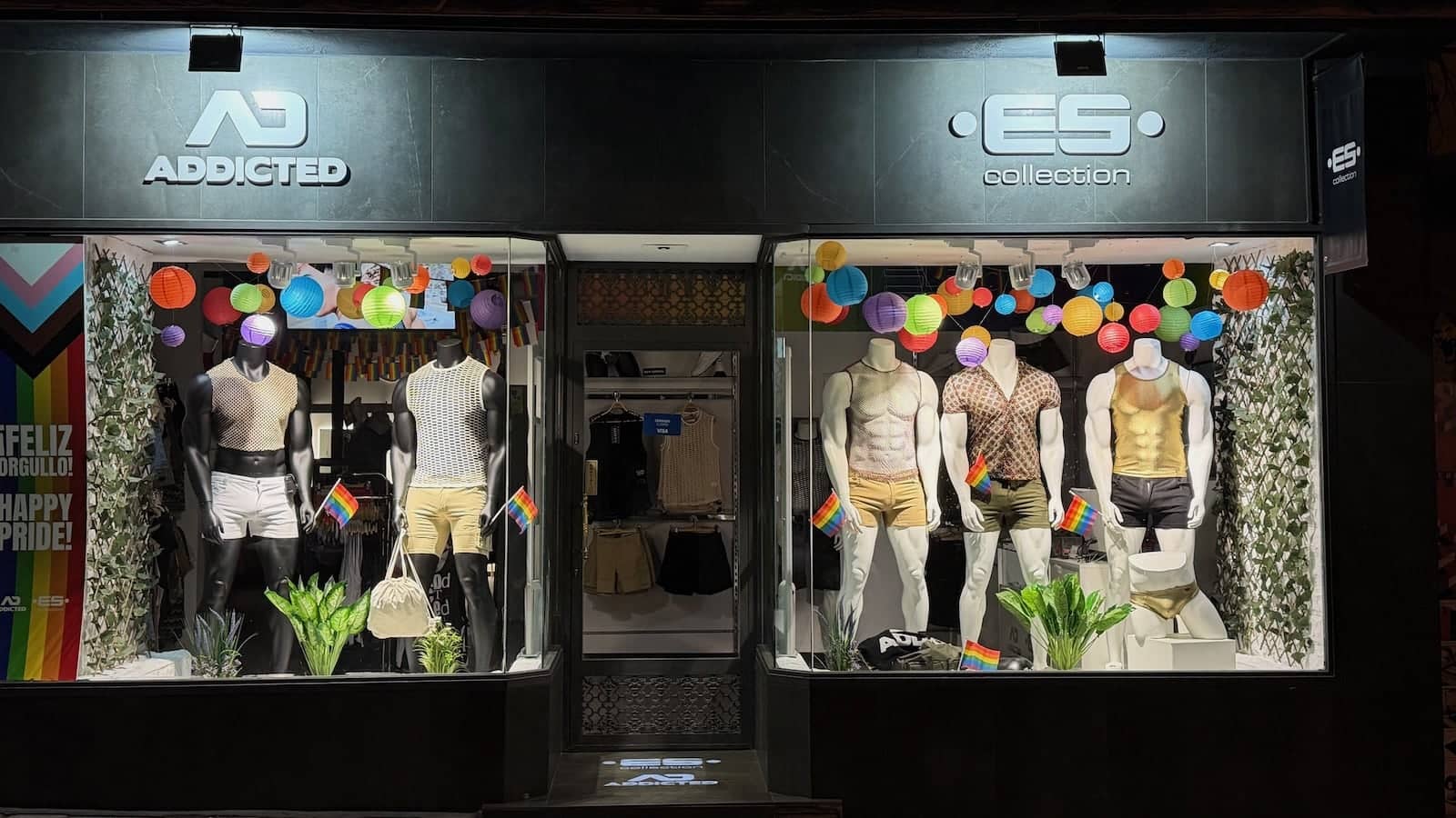 Addicted and ES gay shops in Chueca, Madrid.