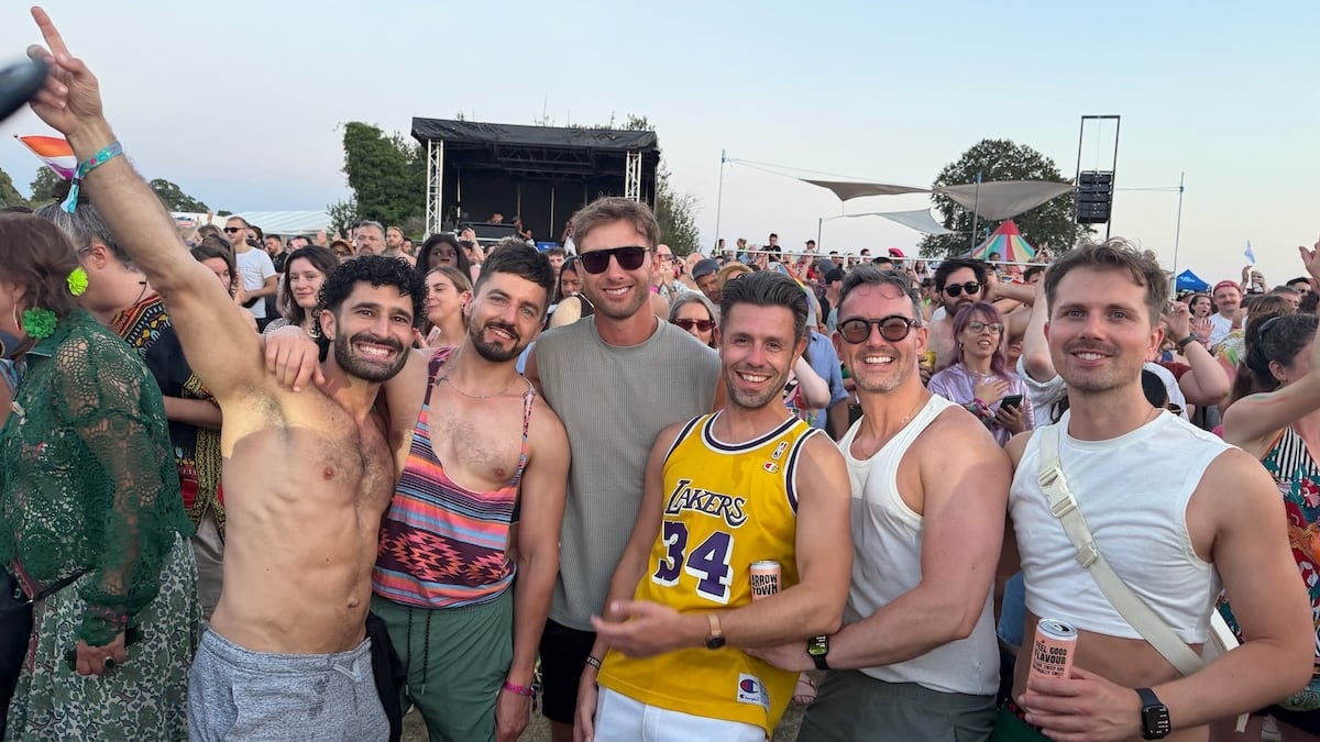 Stefan with friendly group of Bristol gay guys at Bristol Pride.