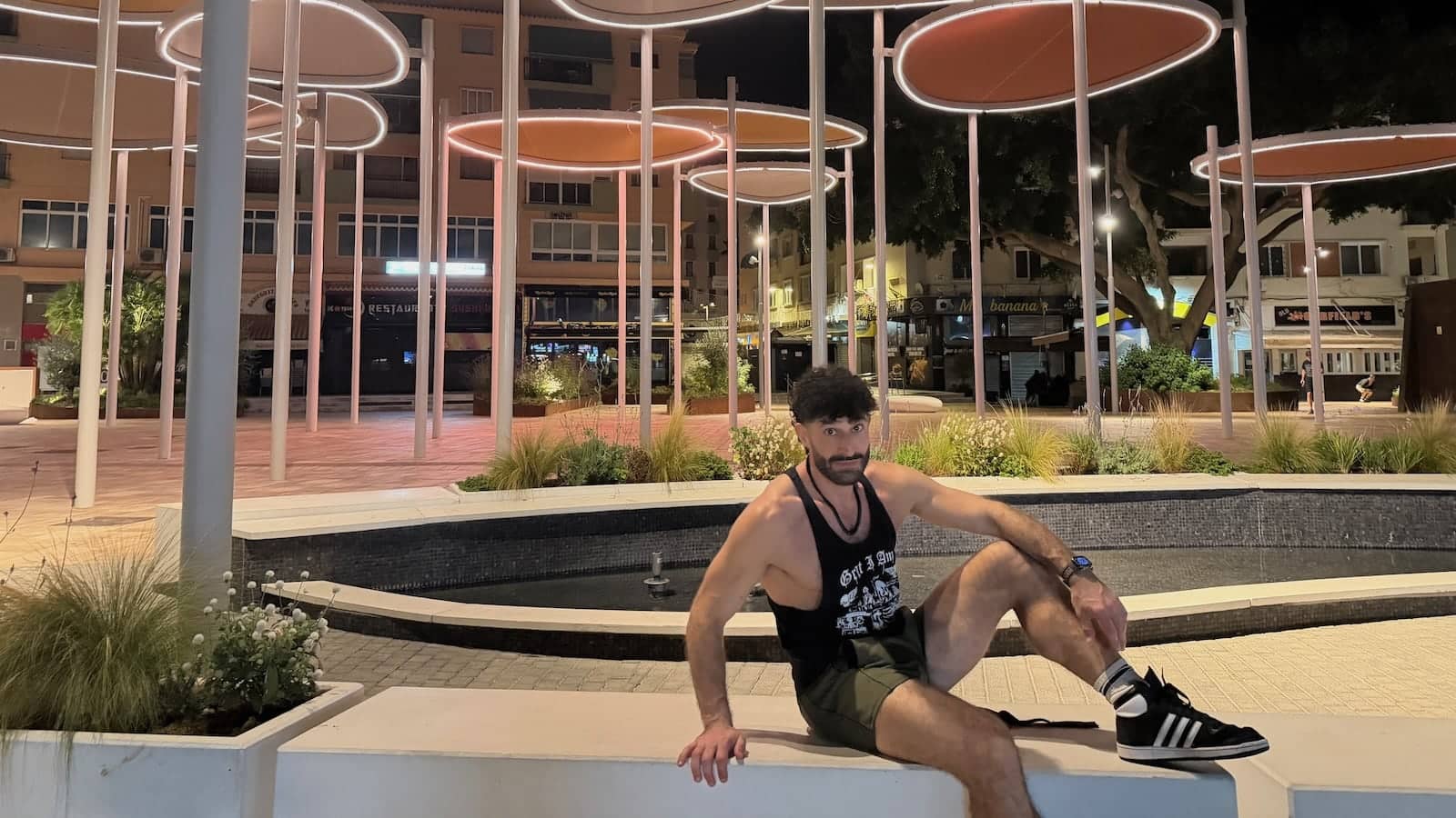 Stefan posing at Plaza Noguera in Torremolinos.