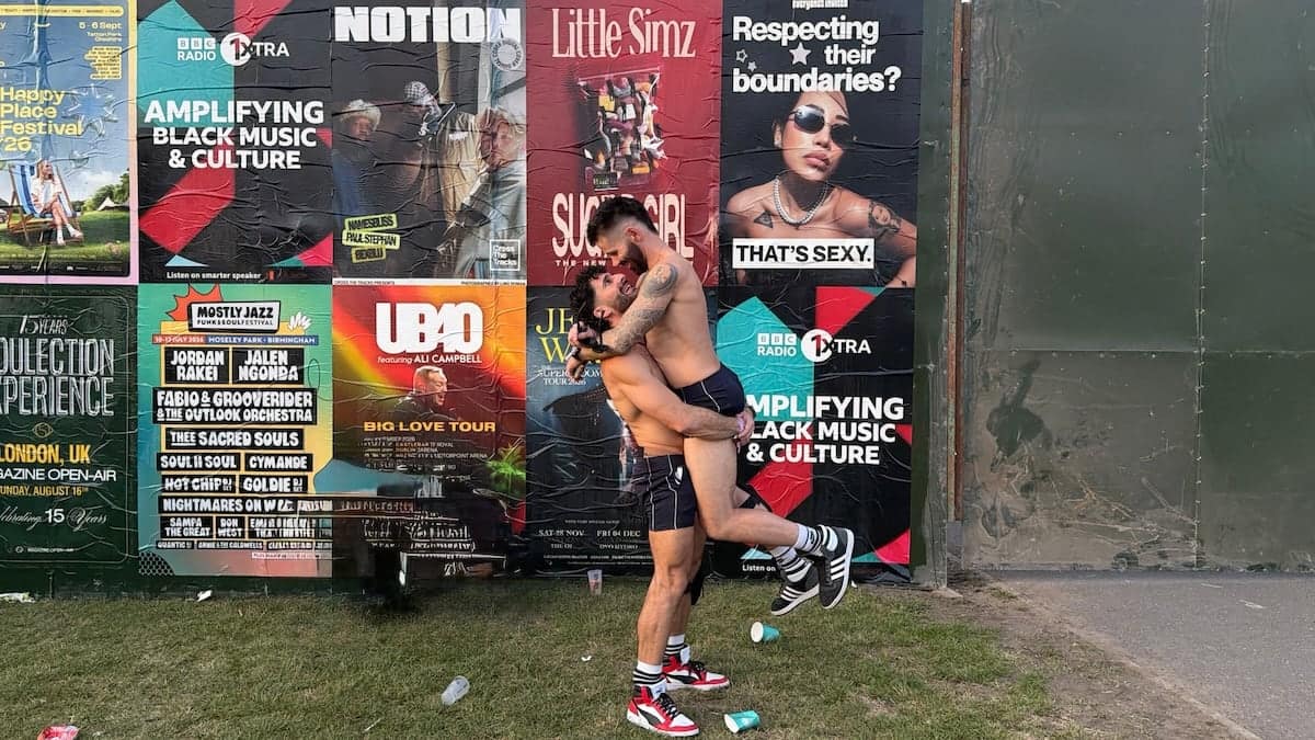 Stefan lifting Seby at a gay festival in London.