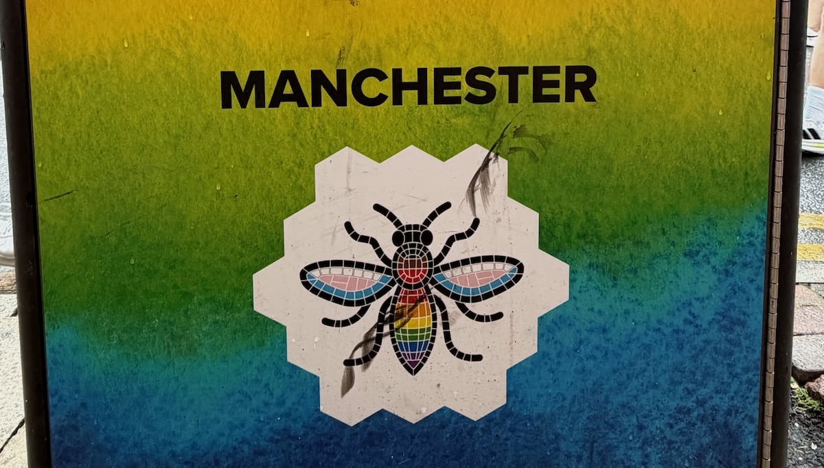 The iconic Manchester bee sign.