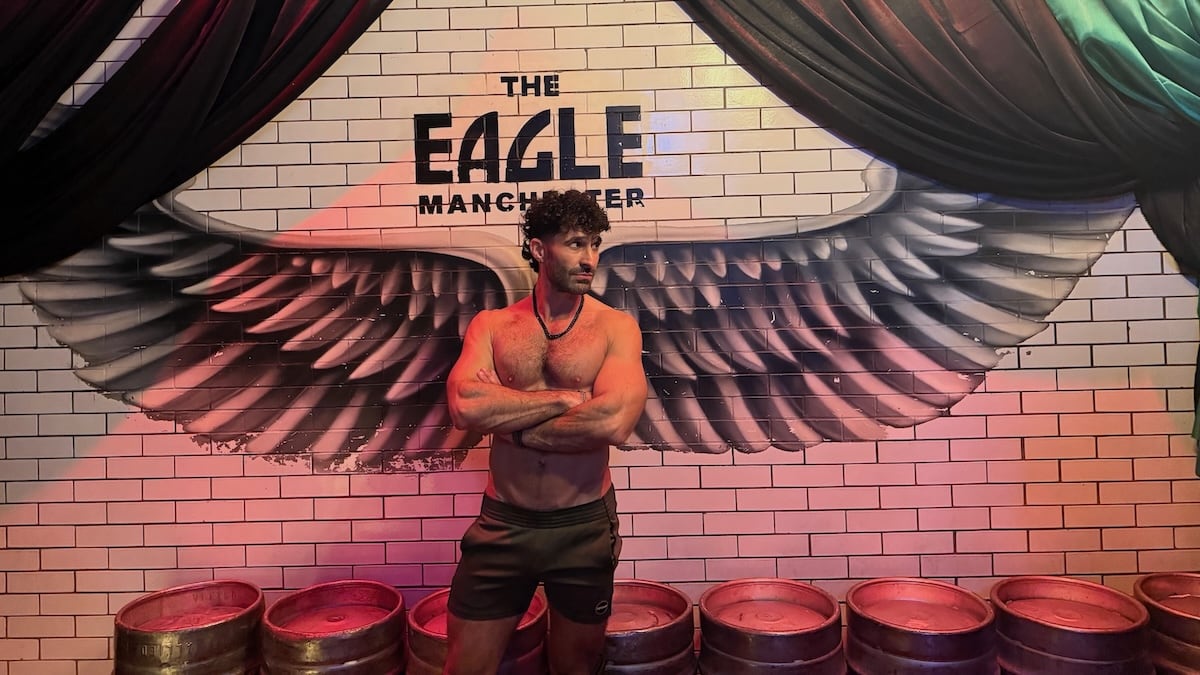 Stefan angel posing at the Eagle Manchester gay club.